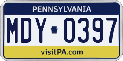 PA license plate MDY0397