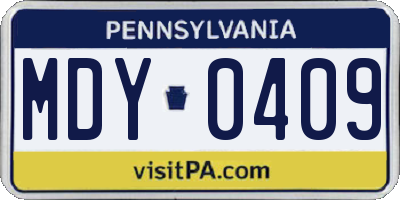 PA license plate MDY0409