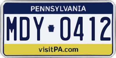 PA license plate MDY0412