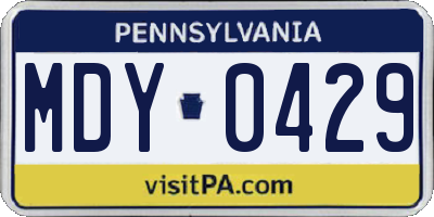 PA license plate MDY0429