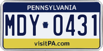PA license plate MDY0431