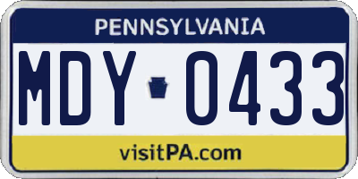 PA license plate MDY0433