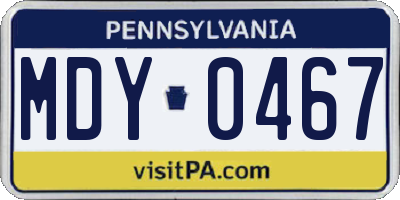PA license plate MDY0467
