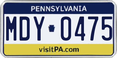 PA license plate MDY0475