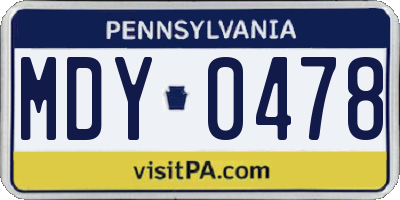 PA license plate MDY0478