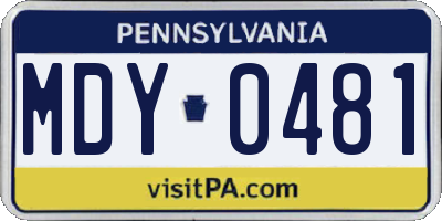 PA license plate MDY0481
