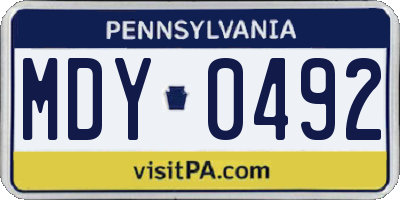 PA license plate MDY0492