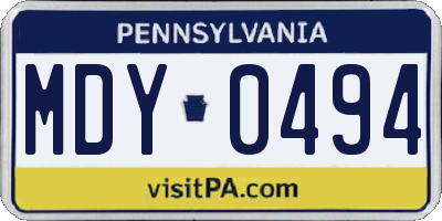 PA license plate MDY0494