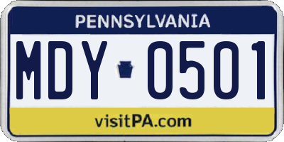 PA license plate MDY0501