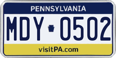 PA license plate MDY0502