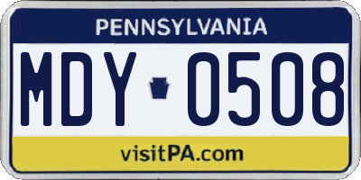PA license plate MDY0508