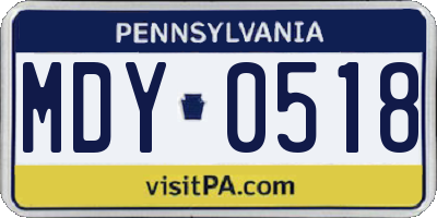 PA license plate MDY0518