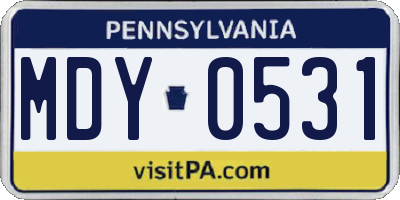 PA license plate MDY0531