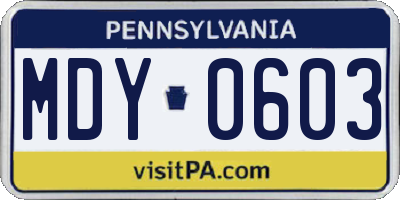 PA license plate MDY0603