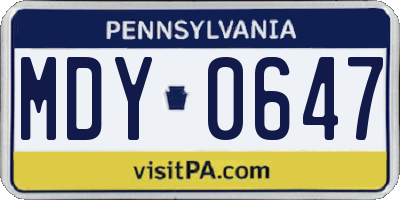PA license plate MDY0647