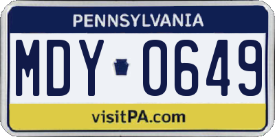 PA license plate MDY0649