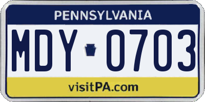PA license plate MDY0703