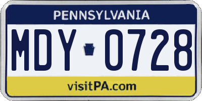 PA license plate MDY0728