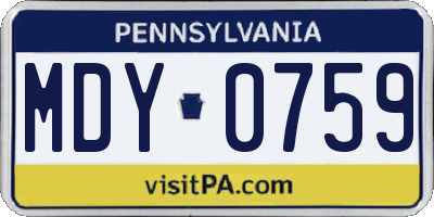 PA license plate MDY0759
