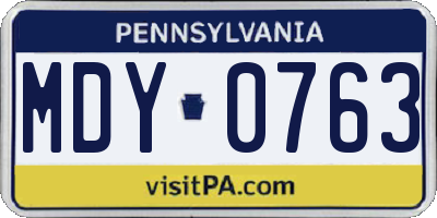 PA license plate MDY0763