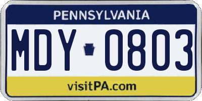 PA license plate MDY0803