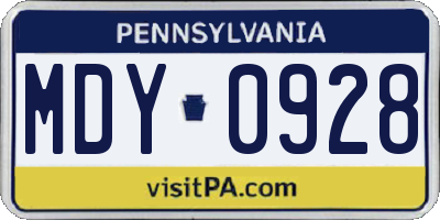 PA license plate MDY0928