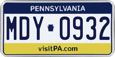 PA license plate MDY0932
