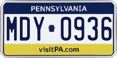 PA license plate MDY0936
