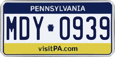 PA license plate MDY0939