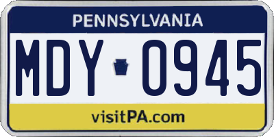 PA license plate MDY0945