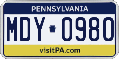 PA license plate MDY0980