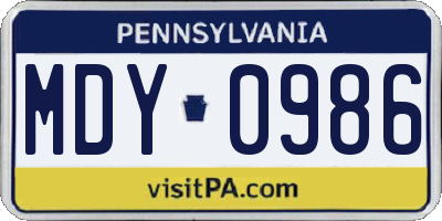 PA license plate MDY0986