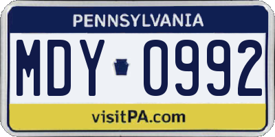 PA license plate MDY0992