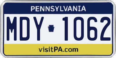 PA license plate MDY1062