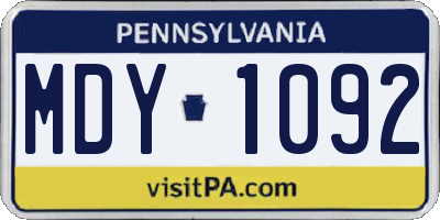 PA license plate MDY1092