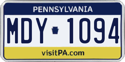 PA license plate MDY1094