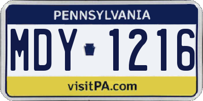 PA license plate MDY1216
