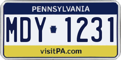 PA license plate MDY1231