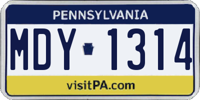 PA license plate MDY1314