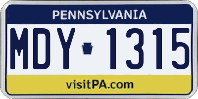 PA license plate MDY1315