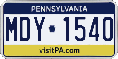 PA license plate MDY1540
