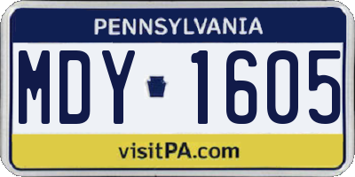 PA license plate MDY1605
