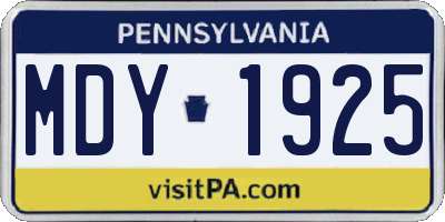 PA license plate MDY1925