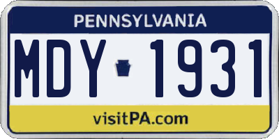 PA license plate MDY1931