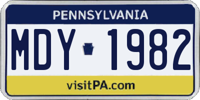 PA license plate MDY1982