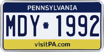 PA license plate MDY1992