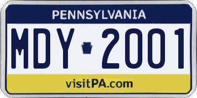 PA license plate MDY2001