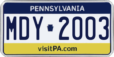 PA license plate MDY2003