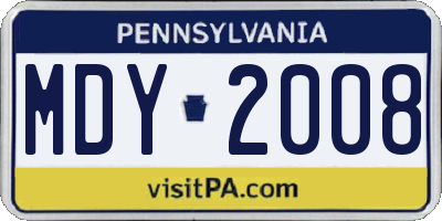 PA license plate MDY2008
