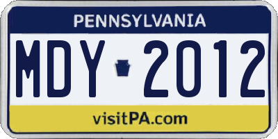 PA license plate MDY2012